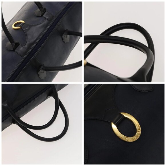 Christian Dior Trotter Canvas Boston Bag PVC Navy Gold Auth 127118 - Picture 16 of 16